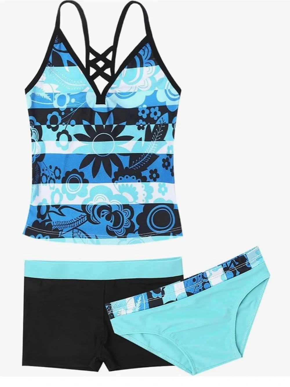 Girls' Swimsuit Tankini Set Split Swimwear Floral Print Bikini Size 10